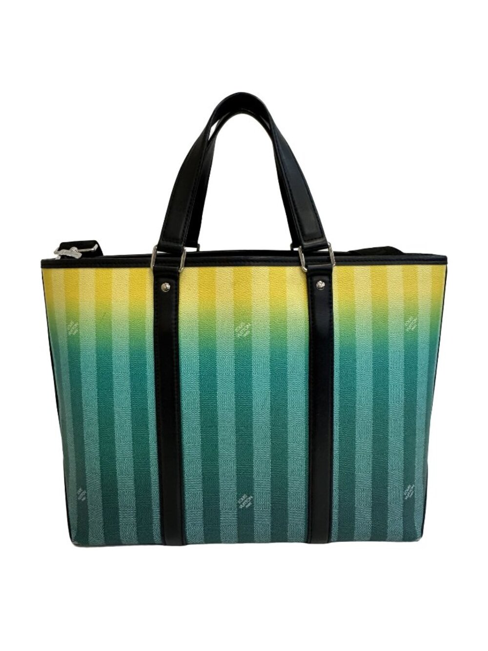 Louis Vuitton Weekend Tote PM Damier Stripe 2-Way Shoulder Bag Green Leather